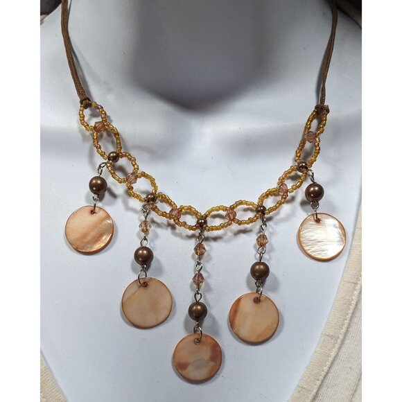 Bohemian Brown Glass And Shell Fringe Necklace - Picture 4 of 6